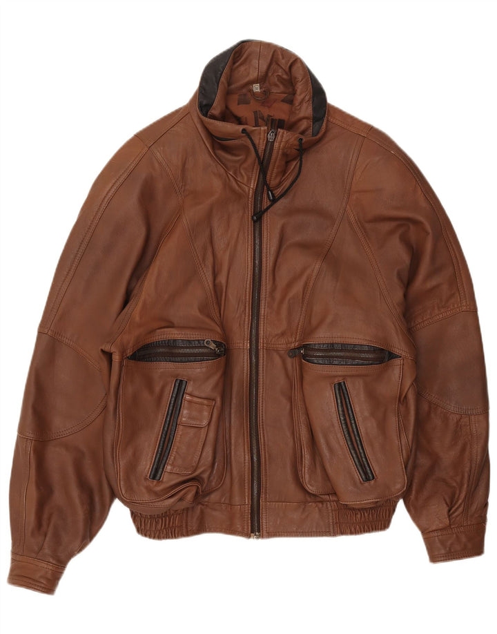 Chaqueta de cuero vintage para hombre IT 50 cuero marrón grande