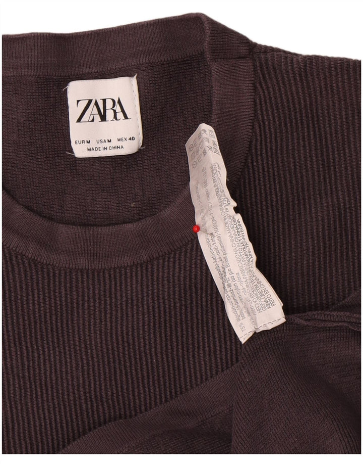Zara Hombre Camiseta Top Algodón Gris Medio