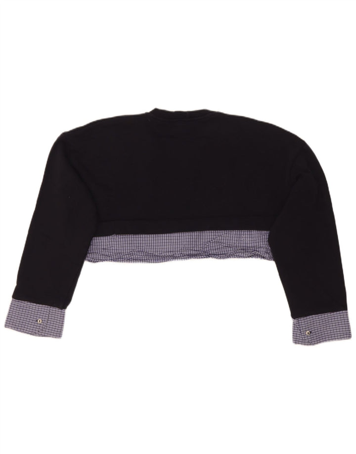Zara Mujer Crop Sudadera Extragrande Jersey UK 10 Small Navy Blue Check