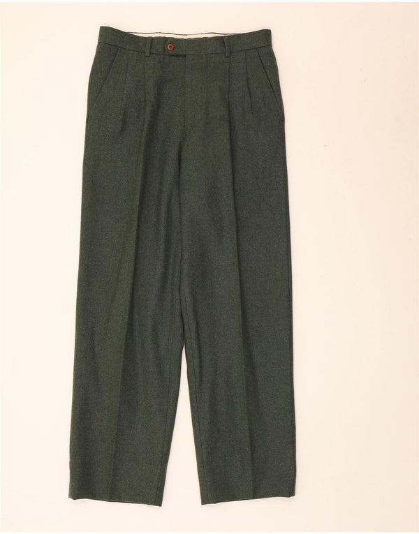 Valentino Pantalón de traje con pinzas para hombre IT 48 Medium W32 L31 Verde