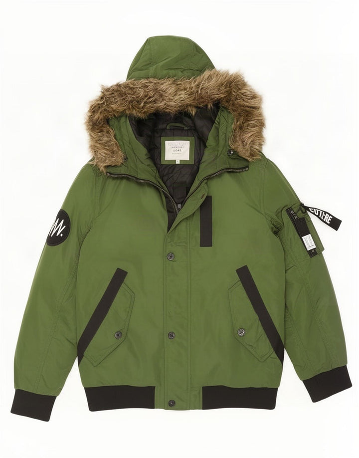 Jack & Jones Chaqueta bomber acolchada con capucha para hombre Reino Unido 40 Poliéster verde grande