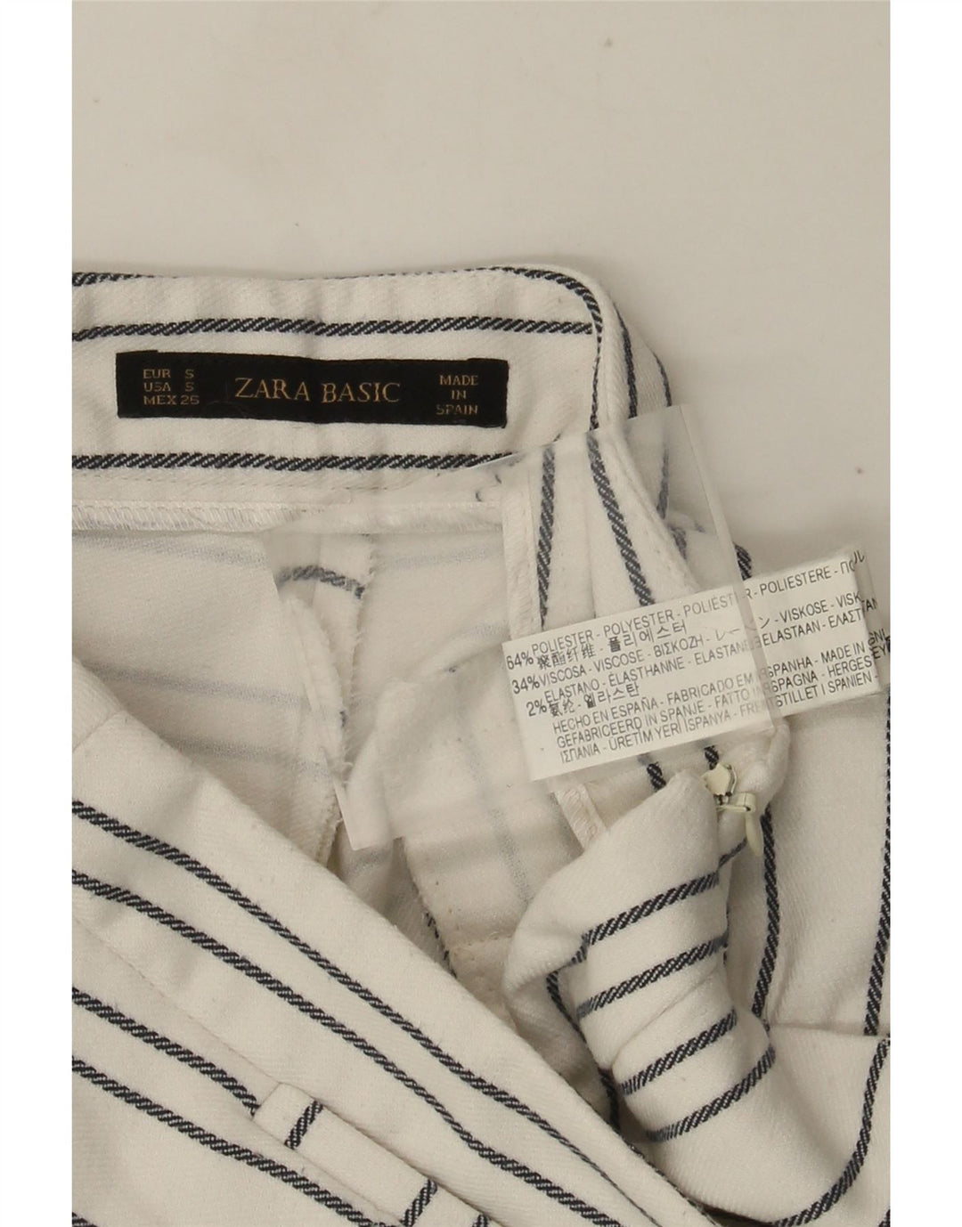 Zara Mujer Pantalones Cortos Chinos De Cintura Alta Pequeño W26 Poliéster De Rayas Blancas