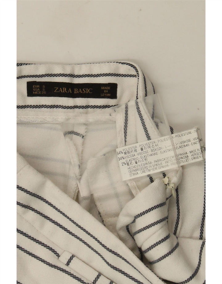 Zara Mujer Pantalones Cortos Chinos De Cintura Alta Pequeño W26 Poliéster De Rayas Blancas
