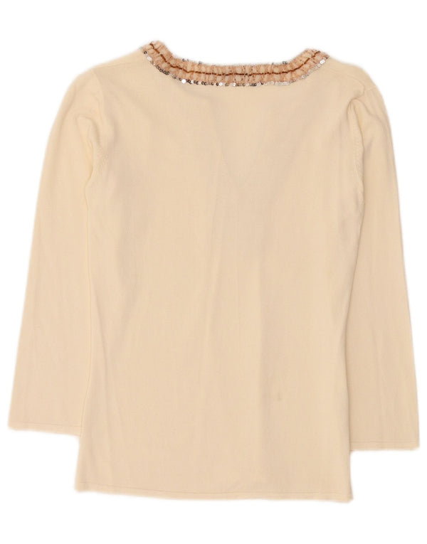 Zara Mujer Top Manga Larga UK 42 Viscosa Beige Medio
