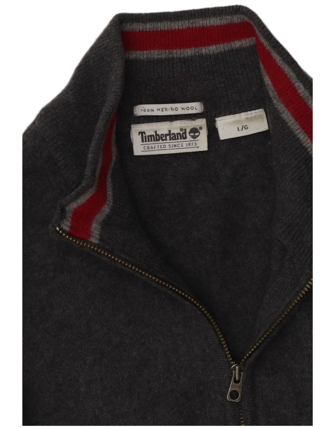 Timberland Jersey con cuello y cremallera para hombre, suéter grande de lana merino gris