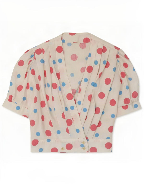 Blusa vintage para mujer UK 10 Small White Spotted