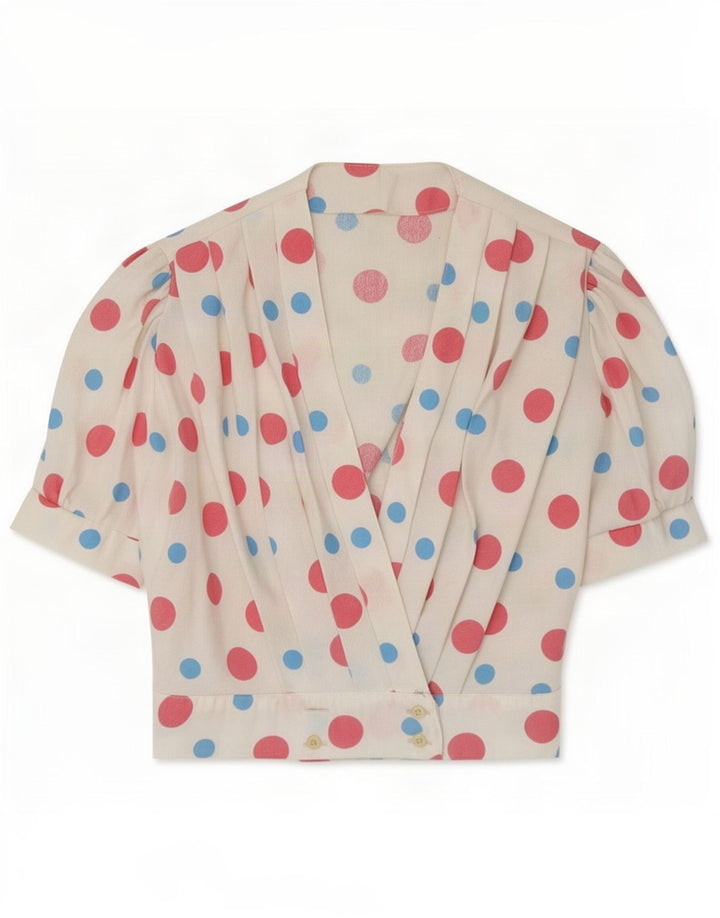 Blusa vintage para mujer UK 10 Small White Spotted