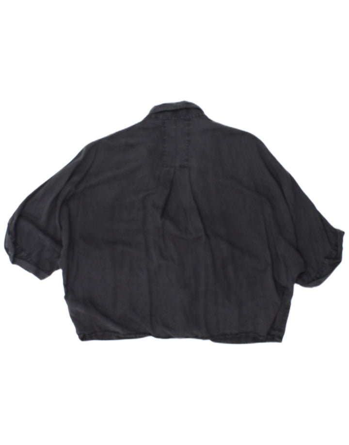 ZARA Blusa camisera extragrande de manga corta para mujer UK 40 Small Negro