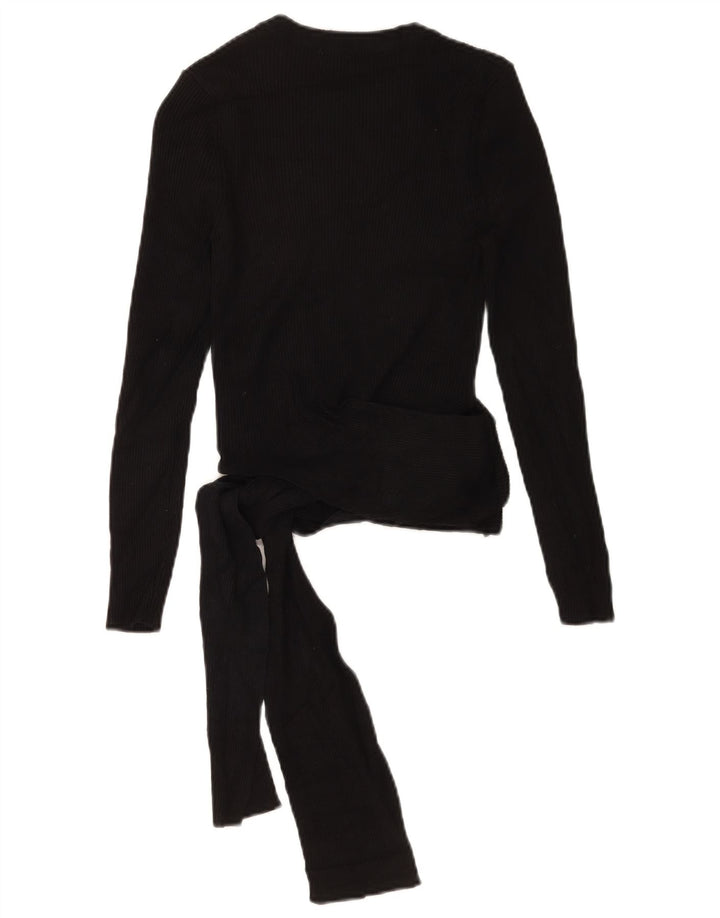 Zara Mujer Crop Top Manga Larga UK 42 Medium Black Viscosa