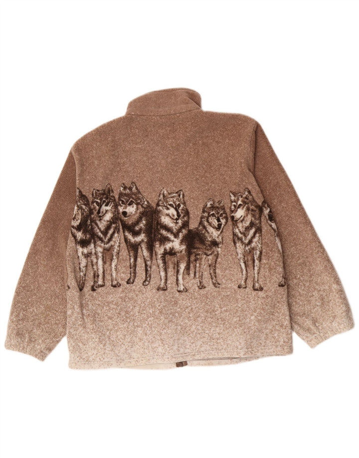 Vintage hombres lobo gráfico chaqueta de vellón Reino Unido 38 marrón medio moteado