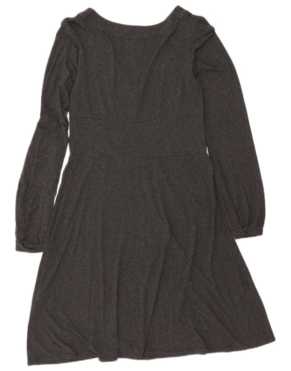 Zara Vestido Acampanado De Manga Larga Para Mujer UK 44 Grande Viscosa Gris Moteada
