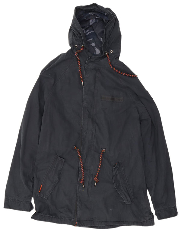 Superdry Parka con capucha para hombre UK 46 3XL Algodón azul marino