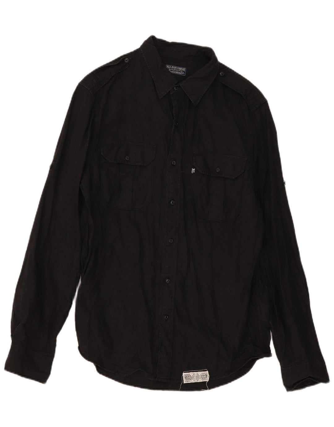 Ralph Lauren Camisa militar para hombre de lino negro mediano