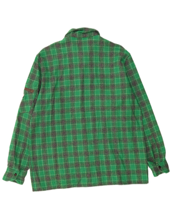 Camisa de franela vintage para hombre IT 52 Lana a cuadros verde grande