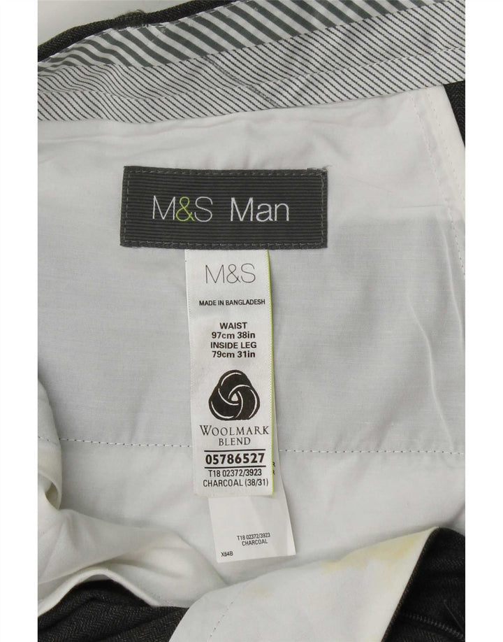 Marks & Spencer Pantalón de traje recto para hombre W38 L31 Lana gris
