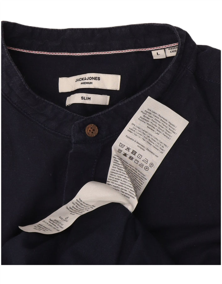 Jack & Jones Camisa tipo jersey de corte slim para hombre, tamaño grande, algodón azul marino