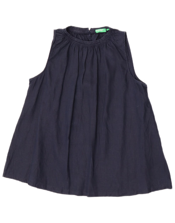 Benetton Blusa Sin Mangas para Mujer UK 40 Small Lino Azul Marino