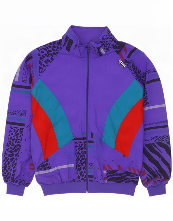 Vintage hombres chándal top chaqueta Reino Unido 40 medio púrpura colorblock poliamida
