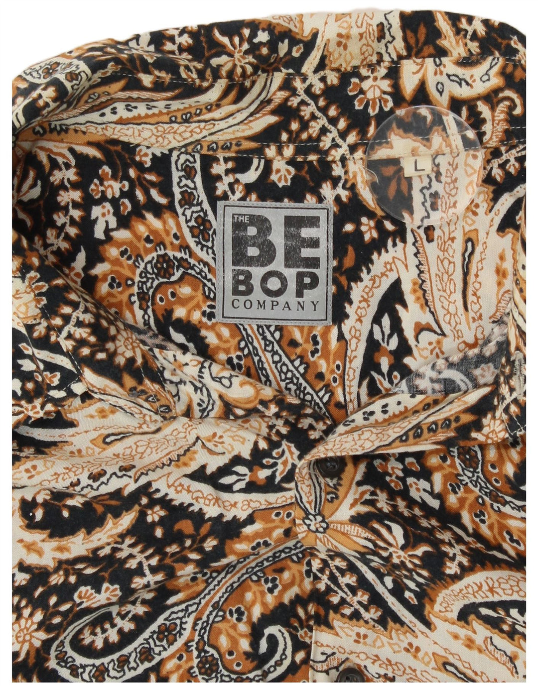 Vintage hombres camisa de manga corta grande negro Paisley