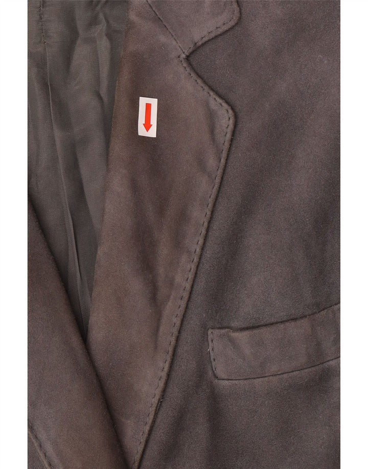 VINTAGE Chaqueta Blazer de ante de doble botonadura para mujer Reino Unido 14 Gris medio