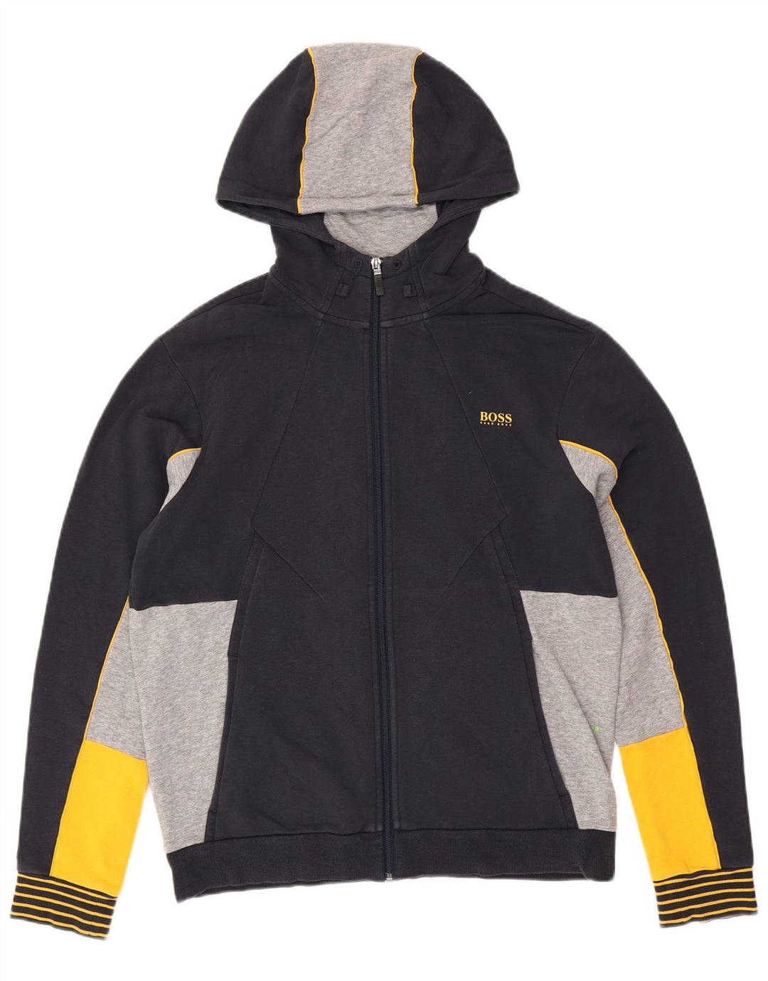 HUGO BOSS Jersey con capucha y corte regular para hombre con cremallera y diseño color block en azul marino grande