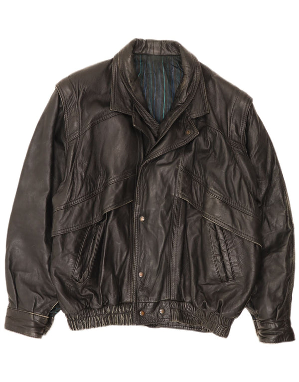 Vintage hombres chaqueta de cuero Reino Unido 40 grande negro