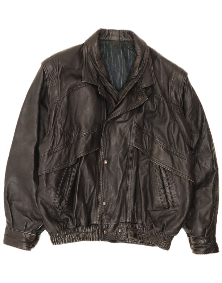 Vintage hombres chaqueta de cuero Reino Unido 40 grande negro