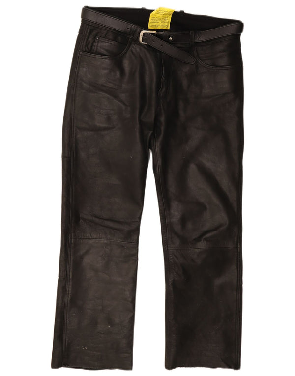 Highway 1 Pantalones rectos de cuero para hombre IT 48 Medium W32 L34 Negro