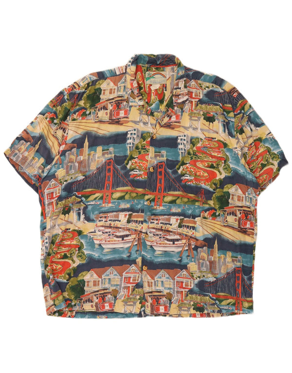 VINTAGE Camisa de manga corta con estampado abstracto para hombre XL Nylon multicolor