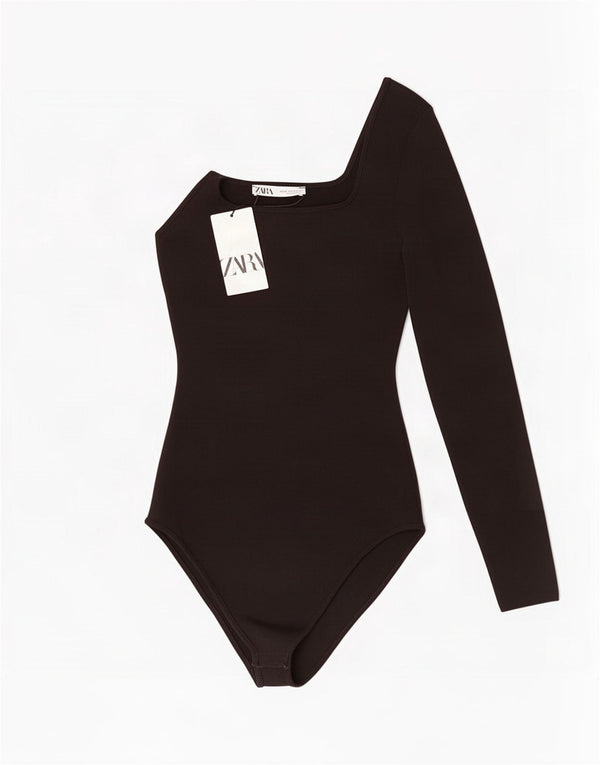 Zara Body De Un Hombro Para Mujer UK 42 Medium Viscosa Negra