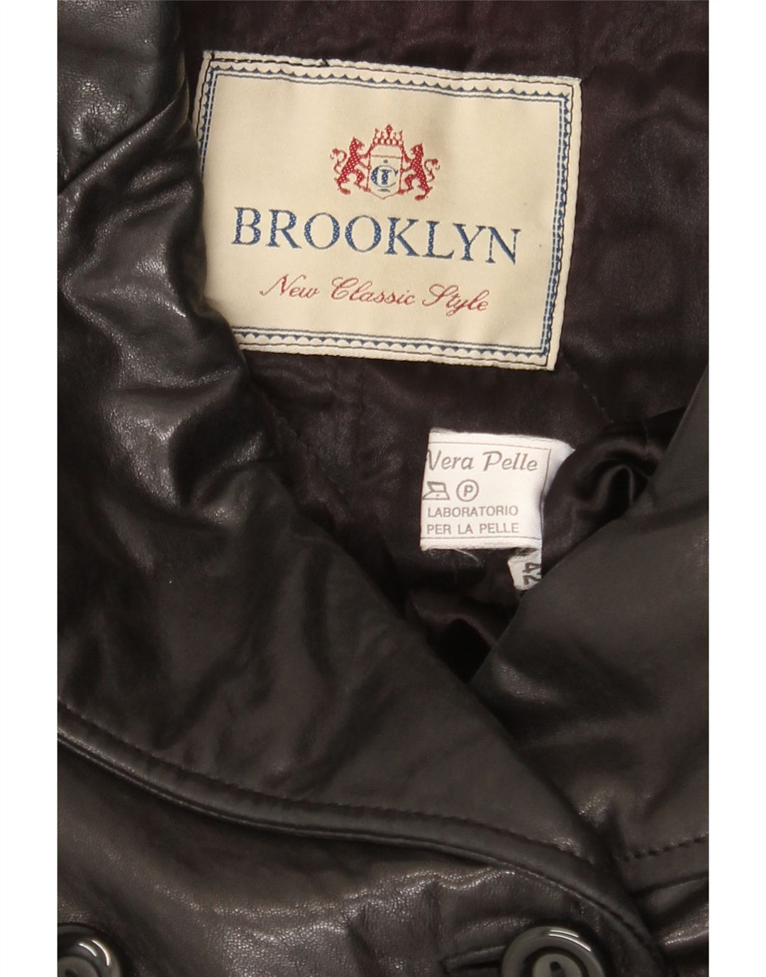 Abrigo de piel con doble botonadura para mujer Brooklyn IT 42 Medium Black Leather