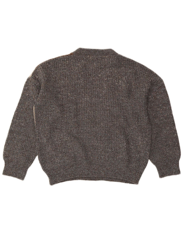 Vintage mujer cuello redondo jersey suéter Reino Unido 18 XL gris colorblock