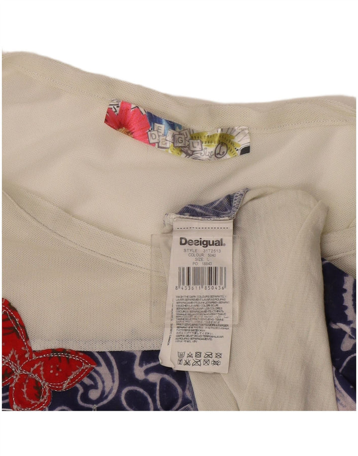Desigual Mujer Gráfico Chaleco Top Reino Unido 14 Grande Blanco Paisley Poliéster