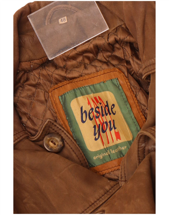 Chaqueta de cuero vintage para hombre IT 48 cuero marrón medio