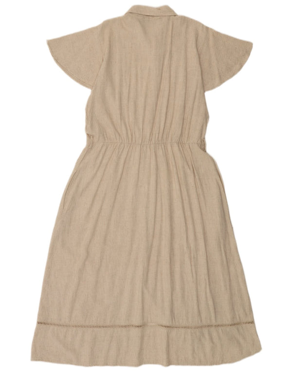 Zara Vestido Camisero De Manga Corta Para Mujer UK 46 Large Beige