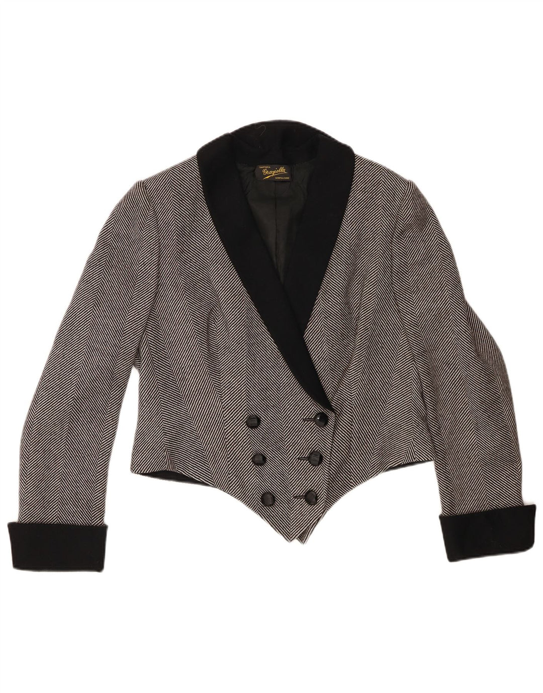 Vintage mujer crop blazer chaqueta Reino Unido 14 espiga gris medio