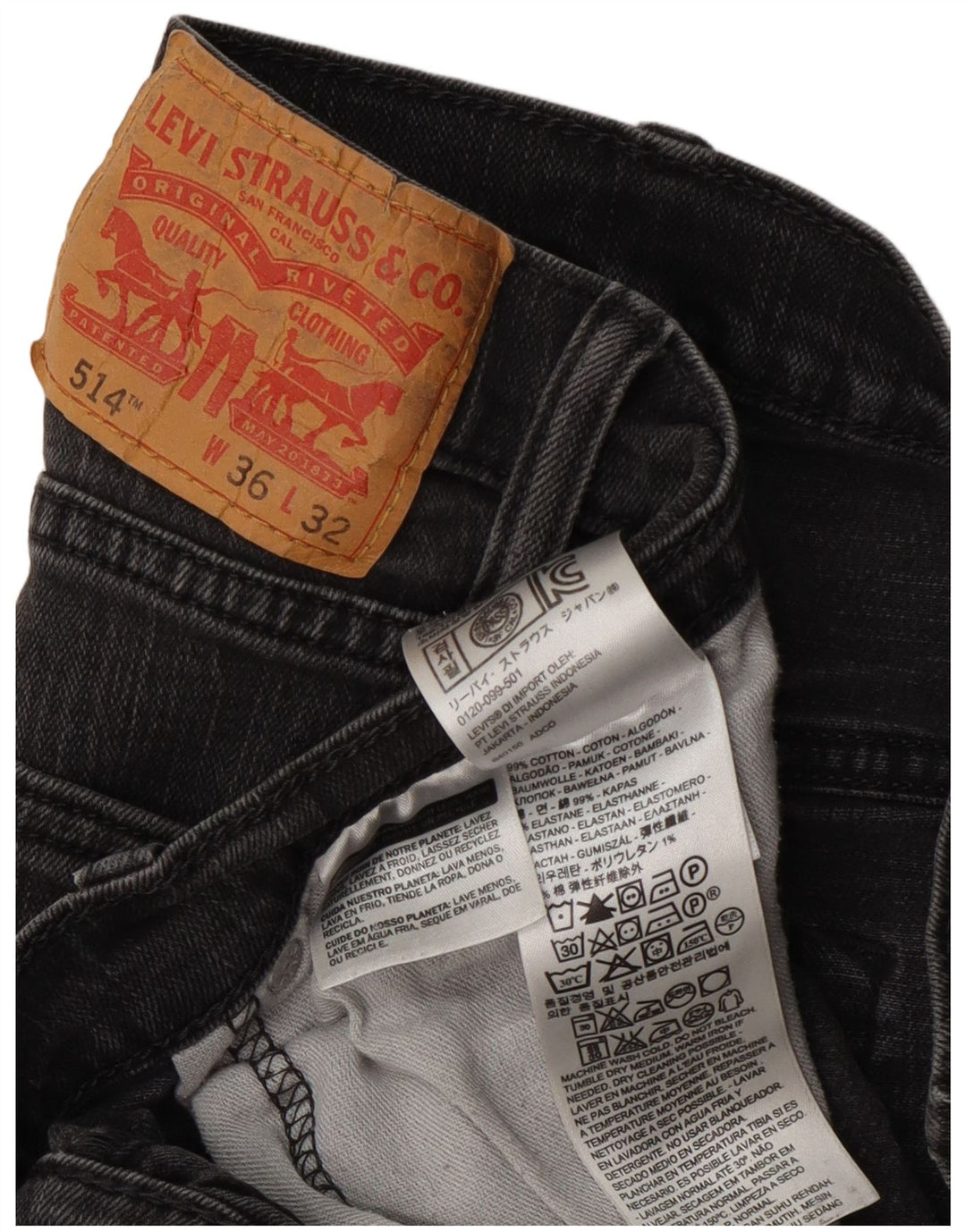 Levi's Jeans rectos 514 para hombre W36 L32 Algodón gris