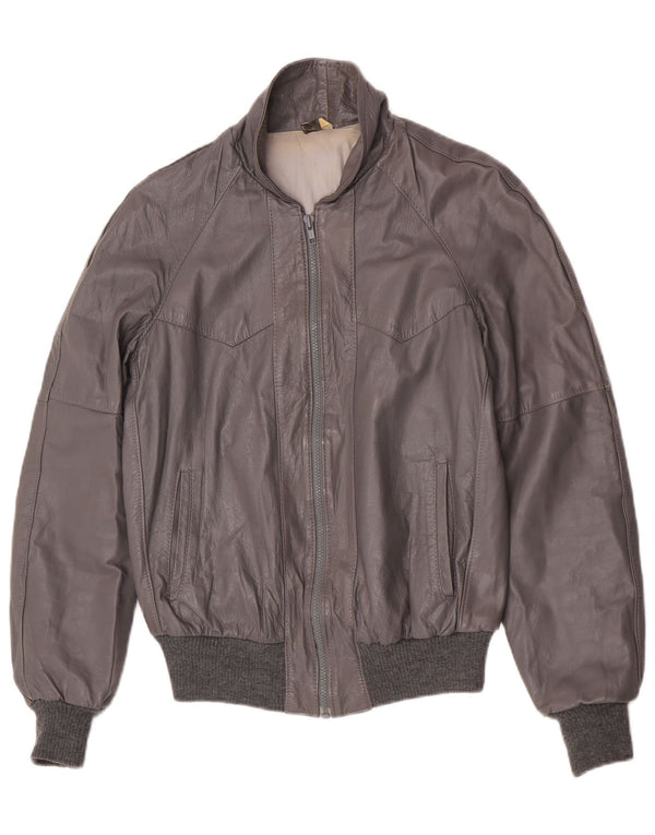 Chaqueta de cuero vintage para hombre IT 48 cuero gris medio