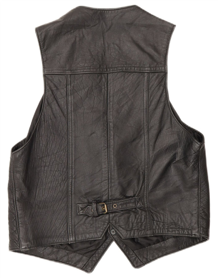 Chaleco vintage para hombre de cuero negro medio