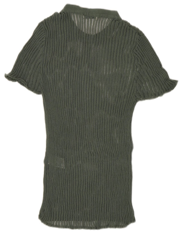 Zara Mujer Blusa De Punto Top UK 8 Small Viscosa Verde