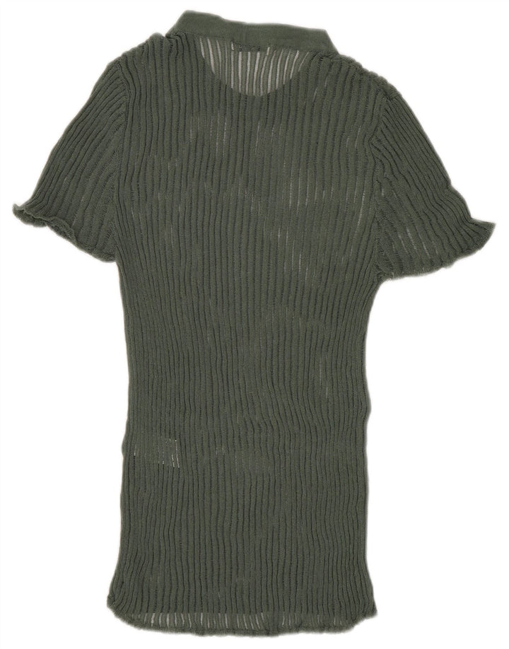 Zara Mujer Blusa De Punto Top UK 8 Small Viscosa Verde