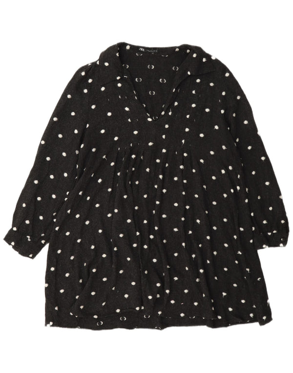 Zara Vestido Escalonado De Manga Larga Para Mujer UK 44 Viscosa Con Manchas Gris Medio