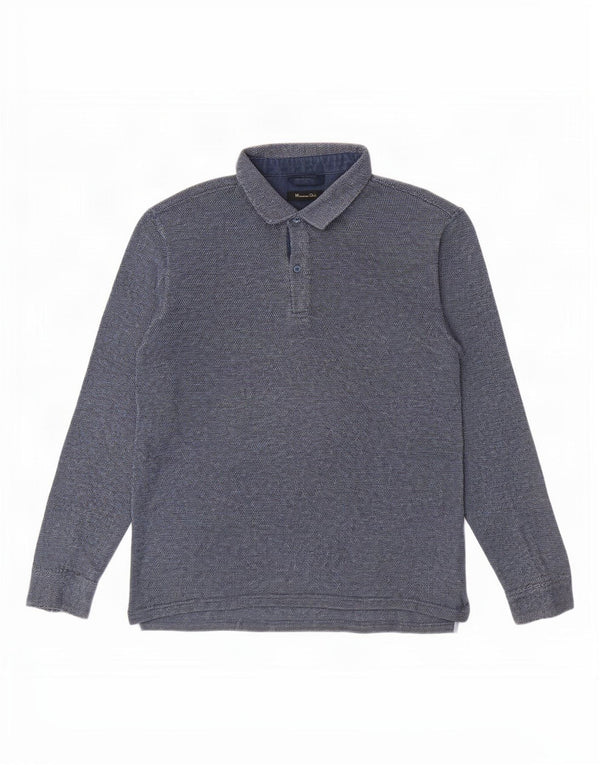Massimo Dutti Polo Hombre Casual Fit Manga Larga Algodón Azul Marino Grande