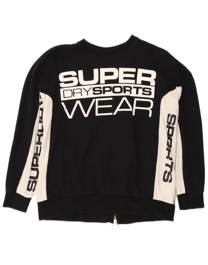 Superdry Mujer Sudadera Gráfica Jumper UK 40 Small Negro Colorblock