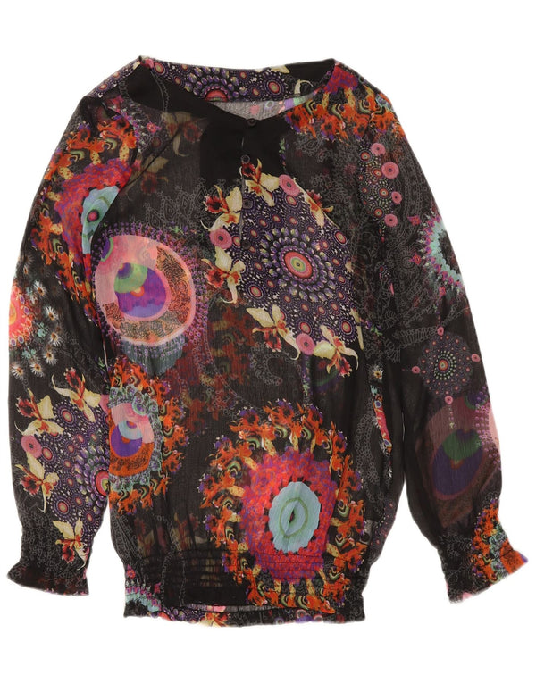Desigual Blusa transparente para mujer Top UK 12 Medium Multicolor Floral