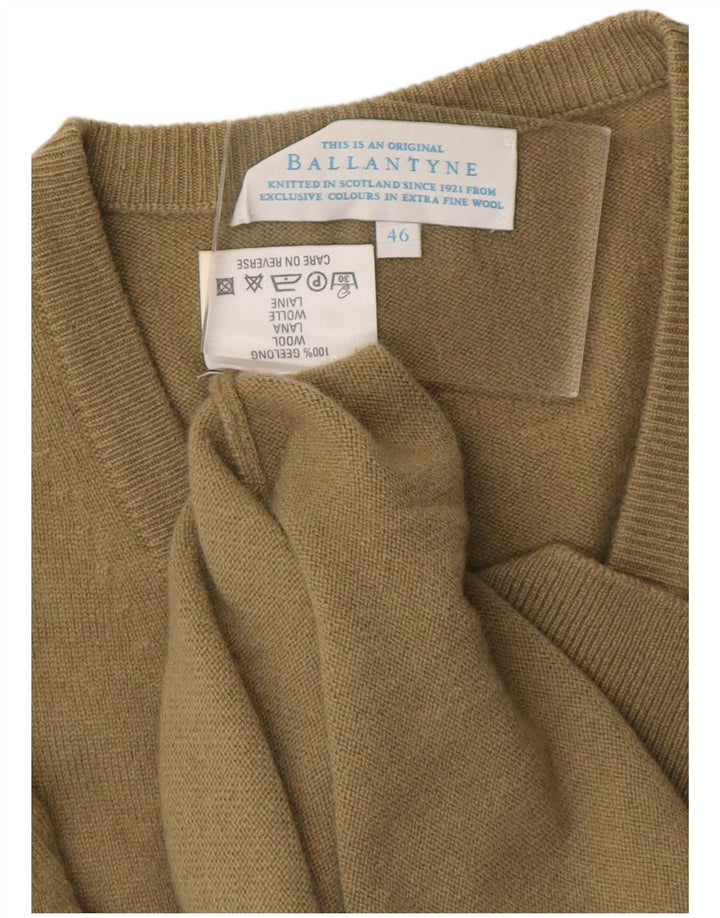 BALLANTYNE Jersey con cuello en V para hombre IT 46 Small Khaki Wool