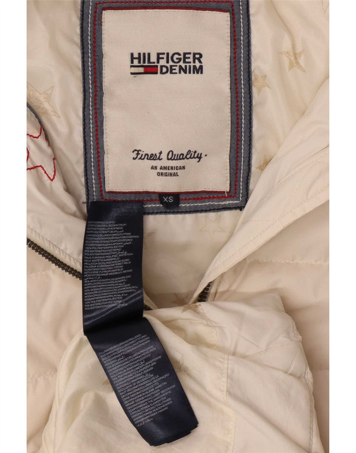Tommy Hilfiger Abrigo acolchado con capucha para mujer UK 6 XS Poliéster blanco