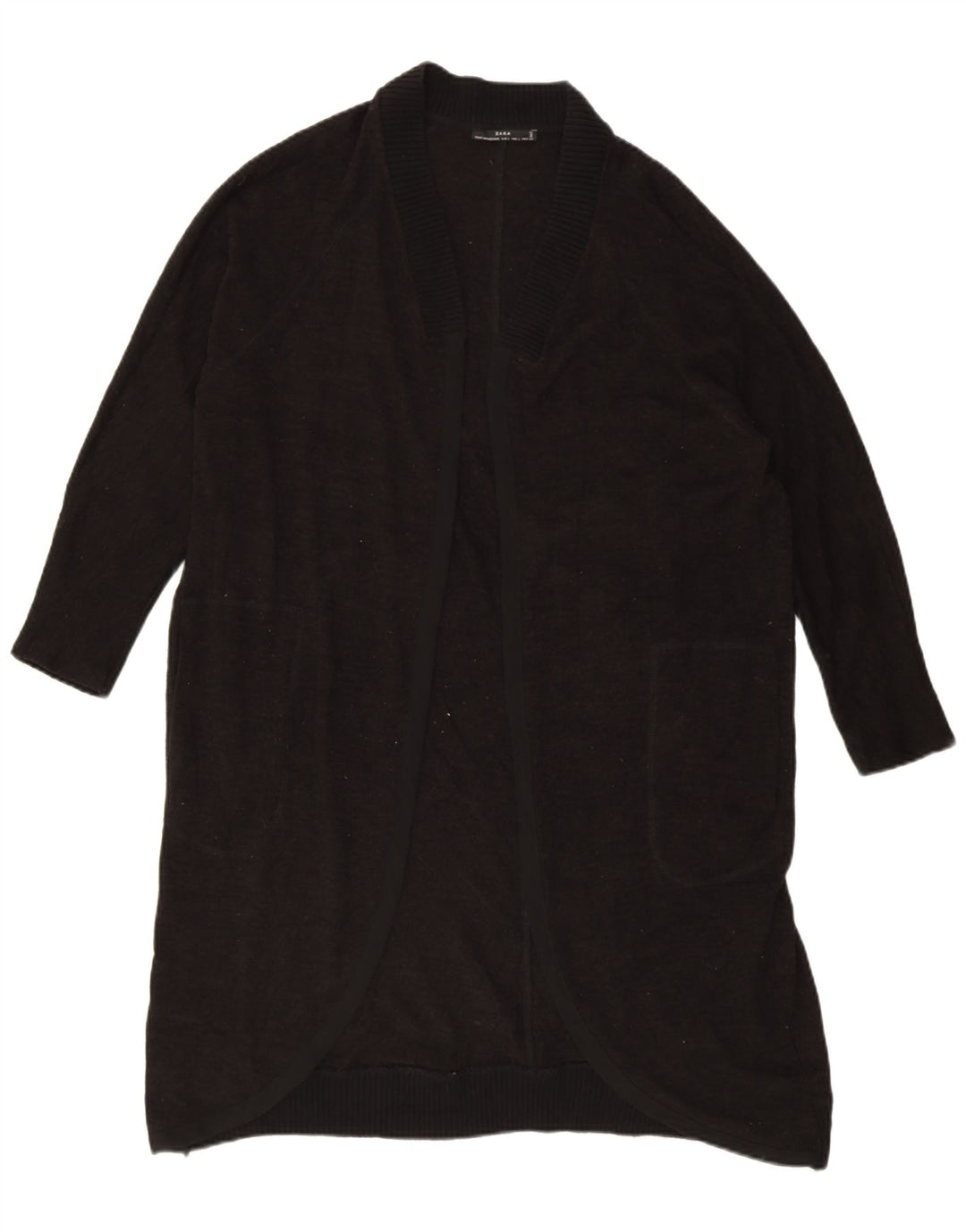 Zara Mujer Suéter Cárdigan Largo De Gran Tamaño UK 46 Grande Poliéster Negro