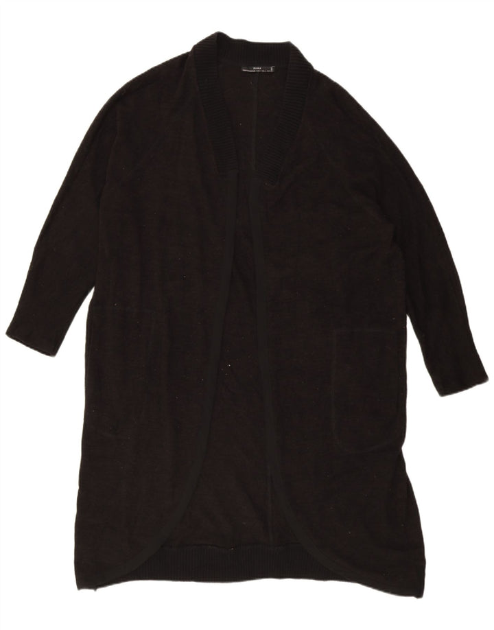 Zara Mujer Suéter Cárdigan Largo De Gran Tamaño UK 46 Grande Poliéster Negro