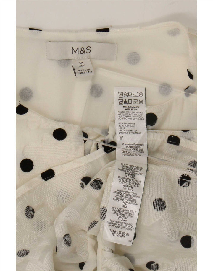 Marks & Spencer Blusa para mujer UK 10 Small White Polka Dot Poliamida